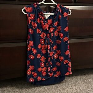 Market & Spruce Navy and Red Floral Blouse